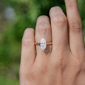 Marquise Moissanite Hidden Halo Bridge Accent Ring
