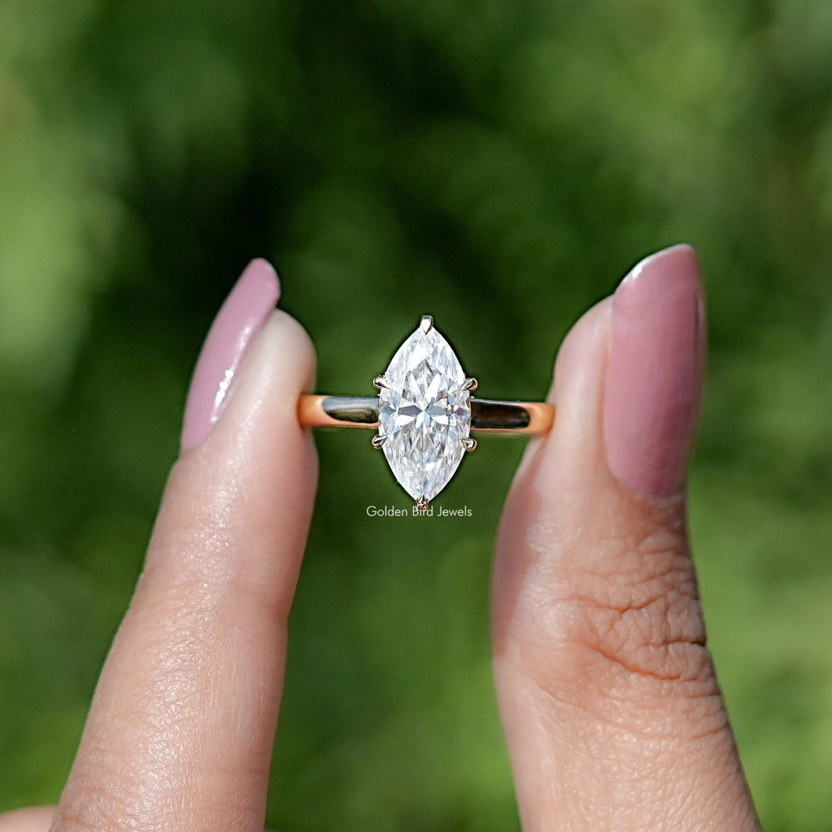 Marquise Moissanite Hidden Halo Bridge Accent Ring