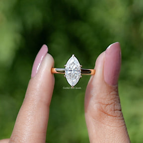 Marquise Moissanite Hidden Halo Bridge Accent Ring