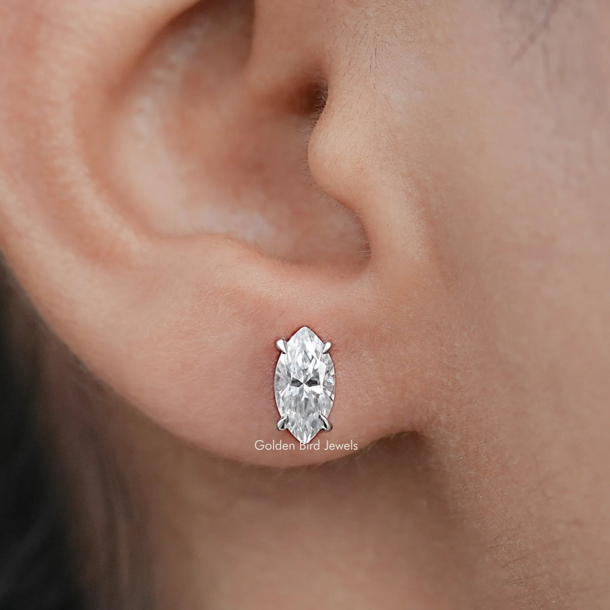 Marquise Moissanite Solitaire Stud Earrings