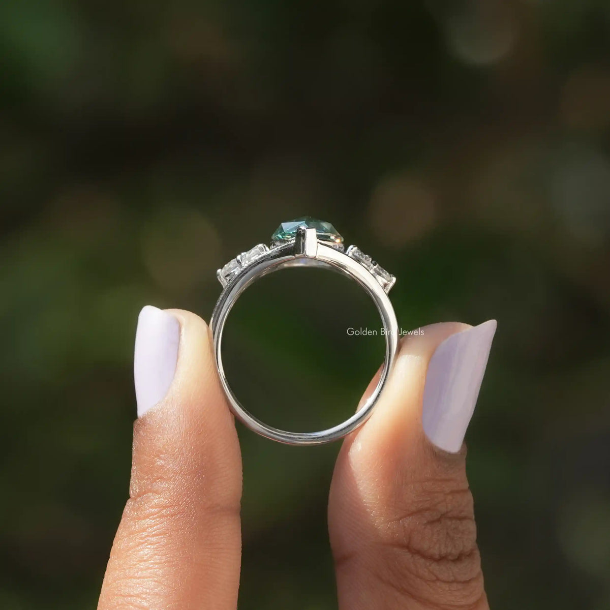 Back View A Rose Cut Marquise Moissanite Engagement Ring