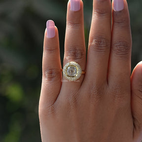 Mazarin Cut Moissanite Halo Engagement Ring