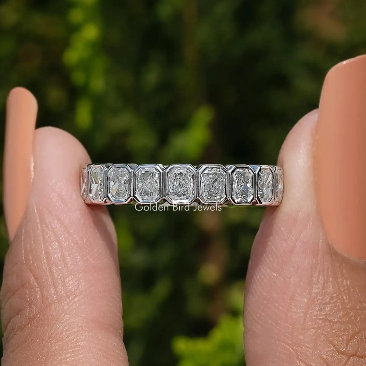 Front view of Bezel Set Radiant Cut Full Eternity Band