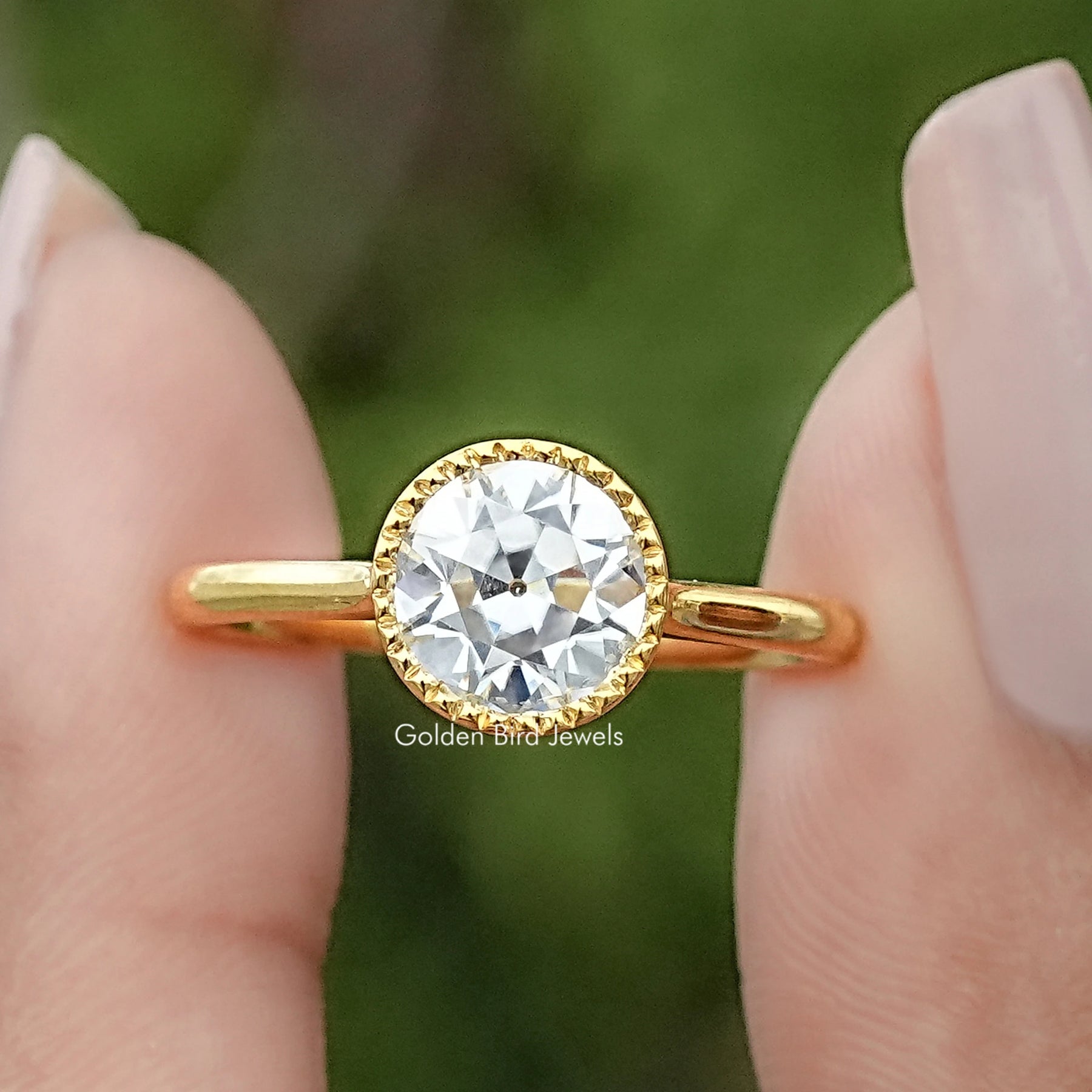 Milgrain Old European Round Moissanite Solitaire Ring