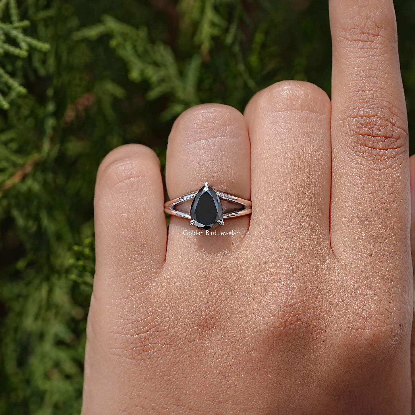 Pear Cut Moissanite Gemstone Split Shank Ring