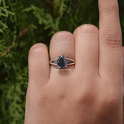 Pear Cut Moissanite Gemstone Split Shank Ring