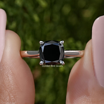 Black Cushion Moissanite Solitaire Ring