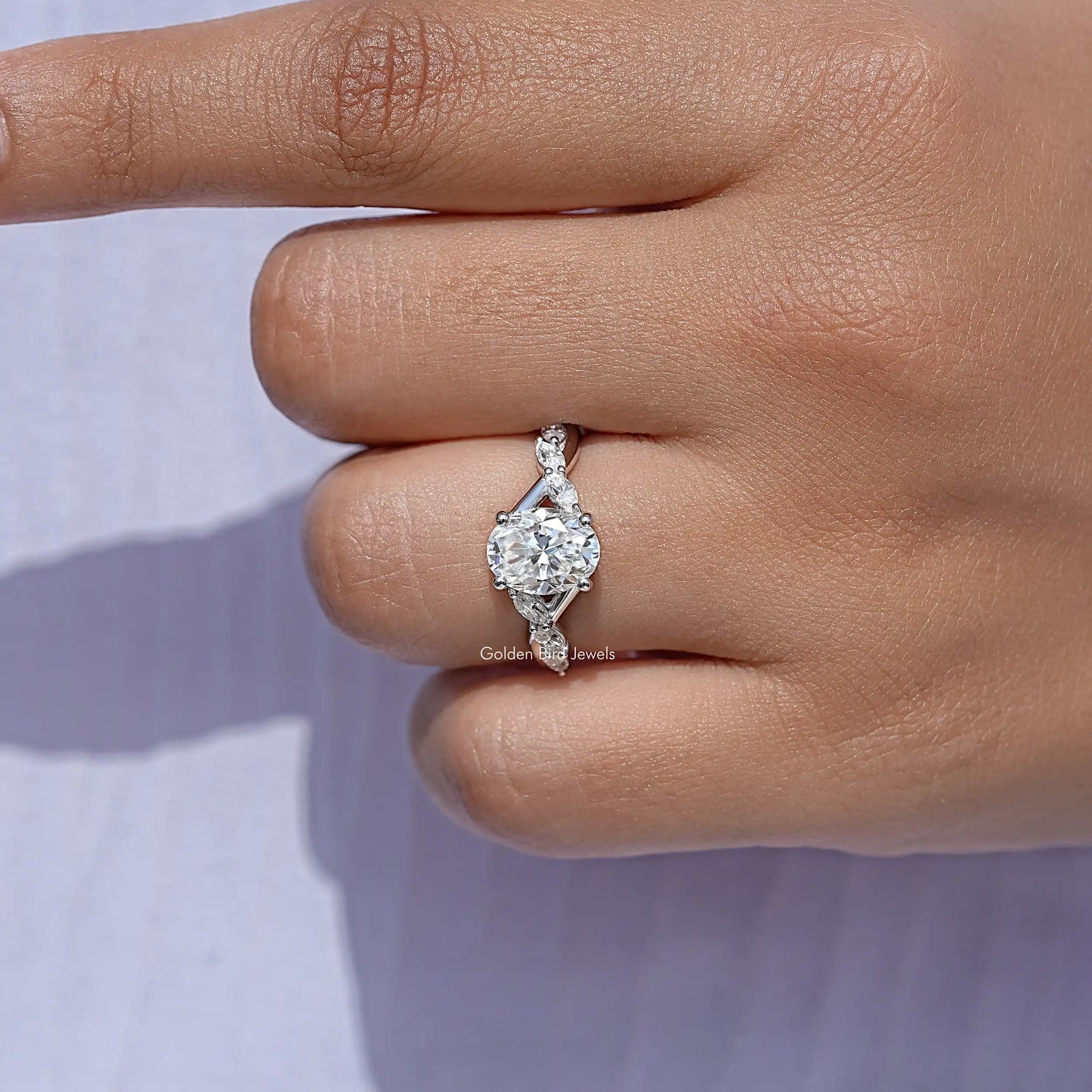 Old Mine Oval Cut Moissanite Diamond Floral Ring