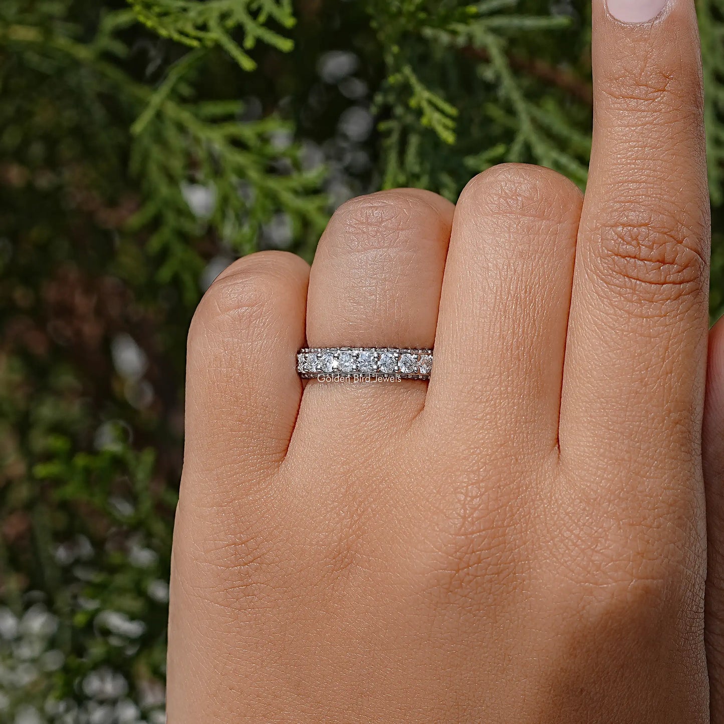 Round Cut Pave Set Moissanite Eternity Band