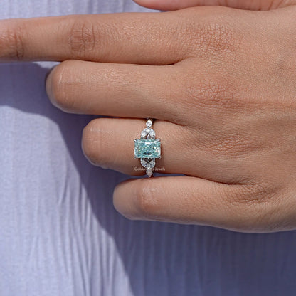 Blue Radiant Moissanite Gemstone Engagement Ring