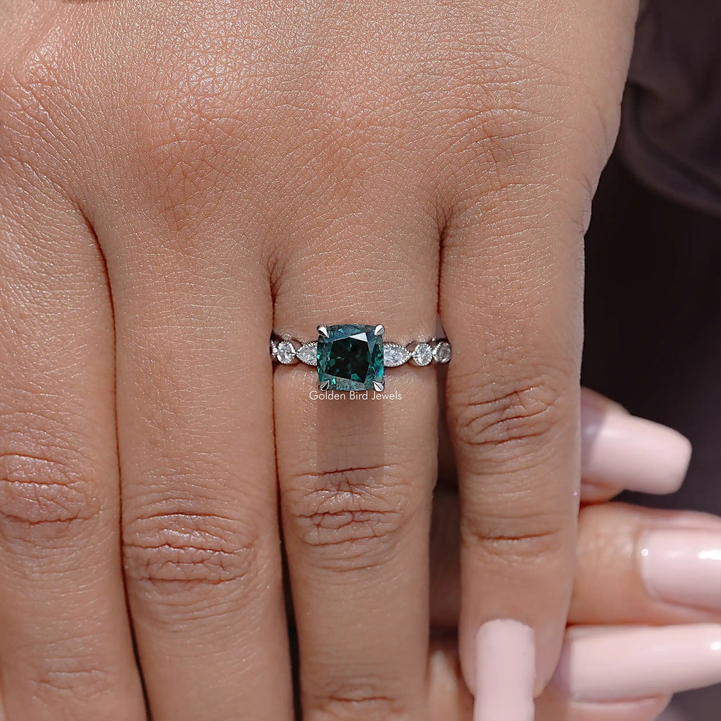 Cushion Moissanite Gemstone Engagement Ring