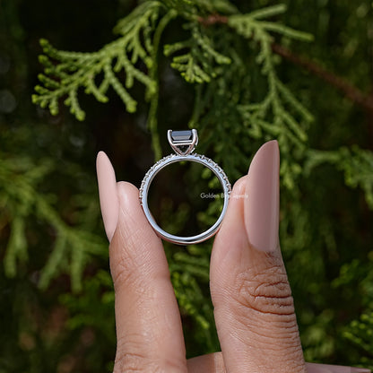 Black Emerald Cut Moissanite Gemstone Accent Ring