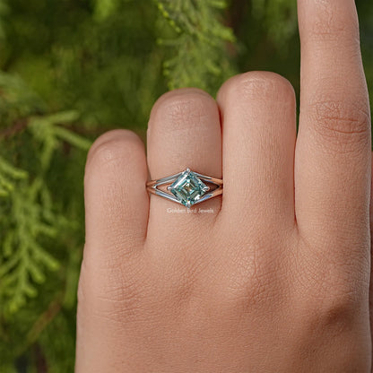 Asscher Cut Moissanite Gemstone Split Shank Ring