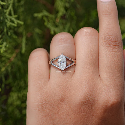 Marquise Moissanite Gemstone Split Shank Wedding Ring