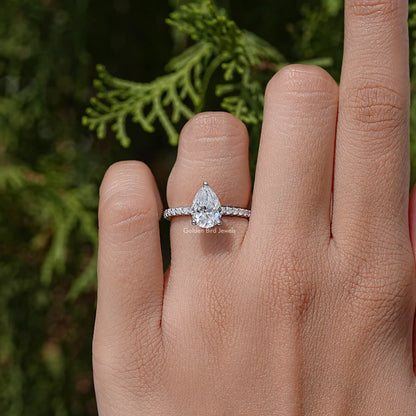 Pear Cut Moissanite Solitaire Accent Wedding Ring