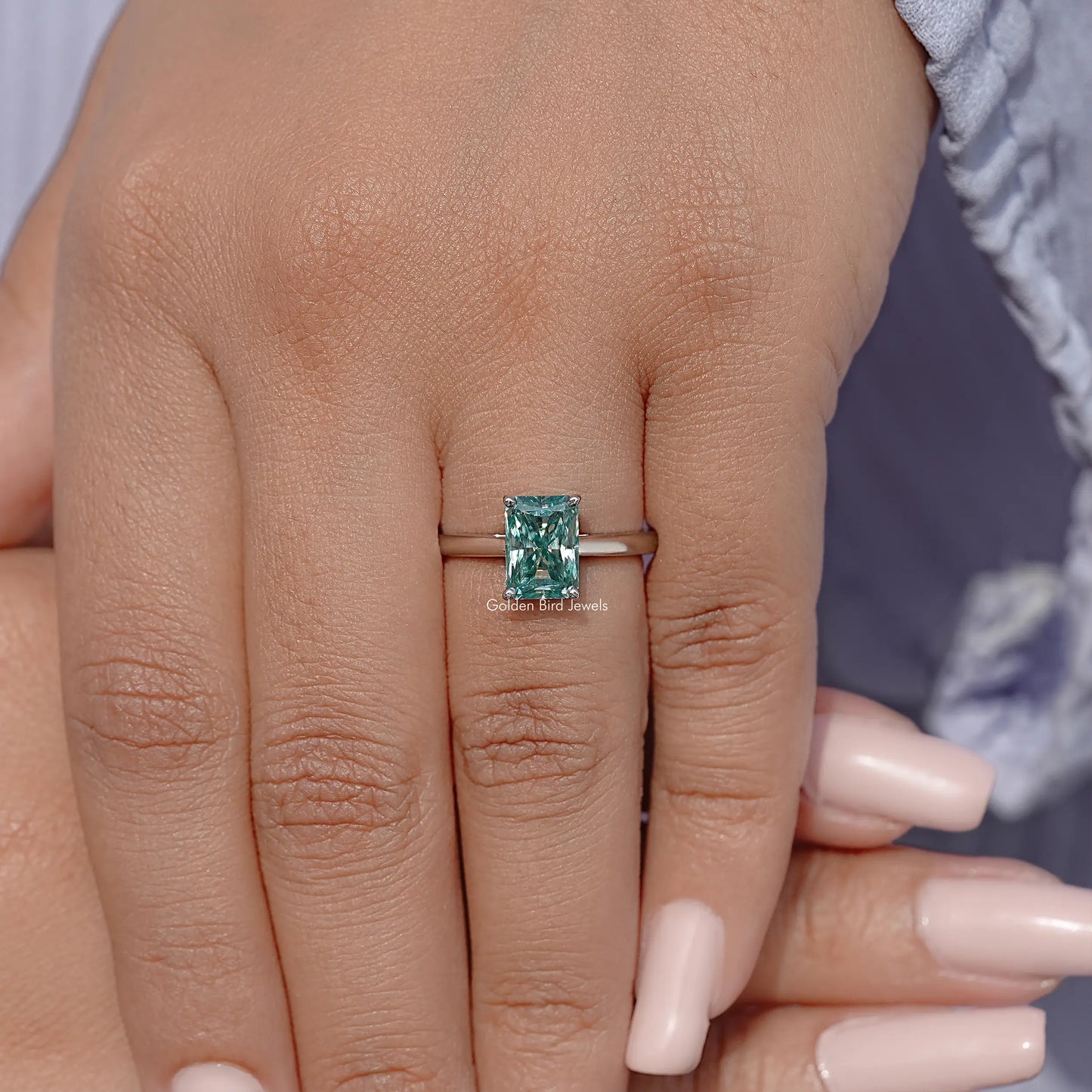 Radiant Moissanite Gemstone Solitaire Engagement Ring