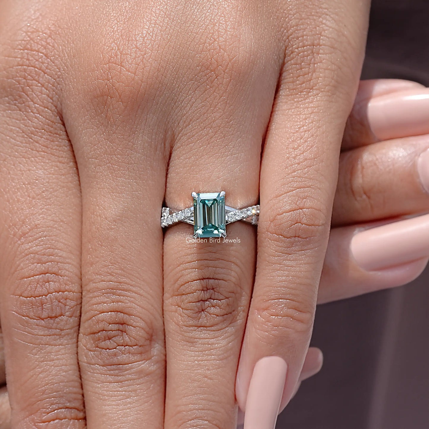 Emerald Cut Moissanite Gemstone Twisted Wedding Ring