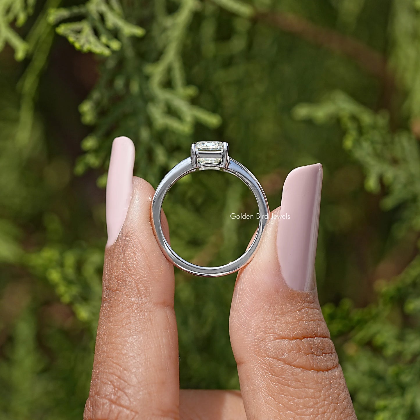 Emerald Cut Moissanite Gemstone Split Shank Ring