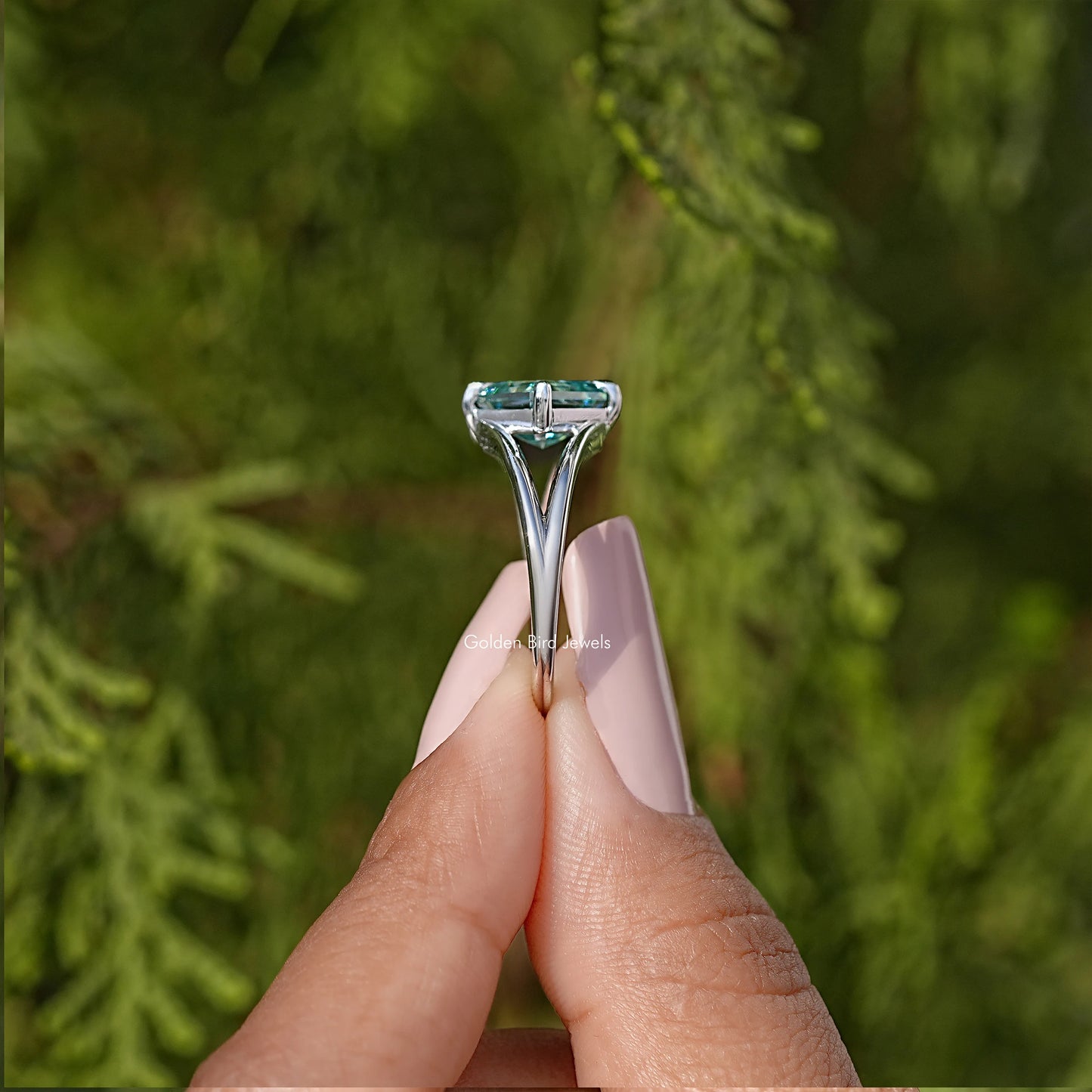 Cushion Moissanite Gemstone Split Shank Wedding Ring