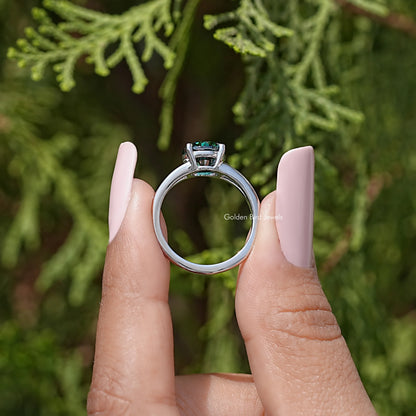 Round Cut Moissanite Gemstone Split Shank Engagement Ring