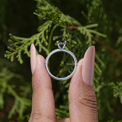 Green Marquise Moissanite Gemstone Solitaire Accent Ring