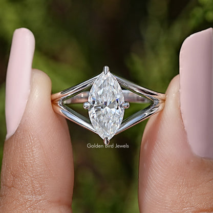 Marquise Moissanite Gemstone Split Shank Wedding Ring