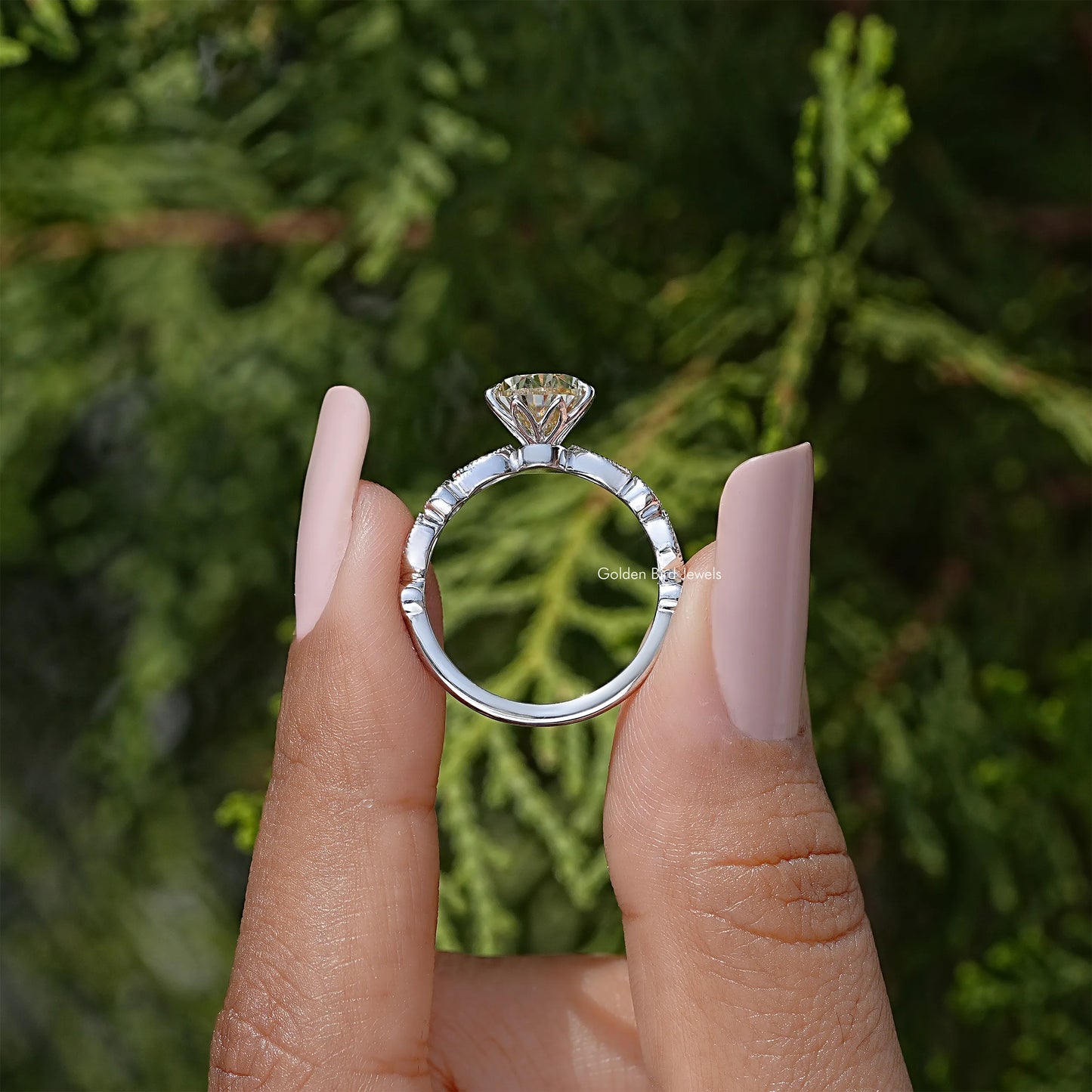 Yellow Pear Cut Moissanite Gemstone Engagement Ring
