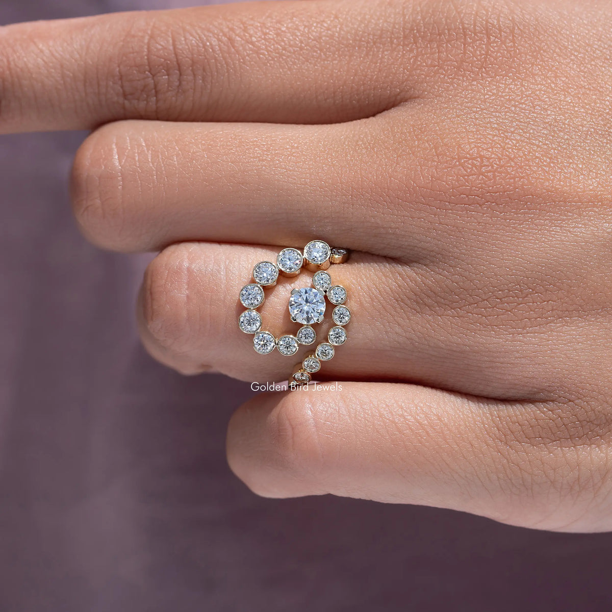 Round Cut Moissanite Spiral Engagement Ring