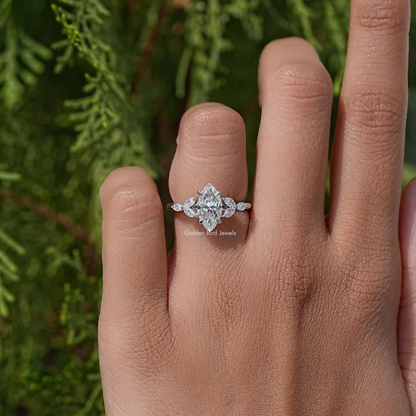 Marquise Cut Moissanite Diamond Leaves Ring
