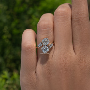 2 stone Old Mine Cushion Bypass Engagement Ring