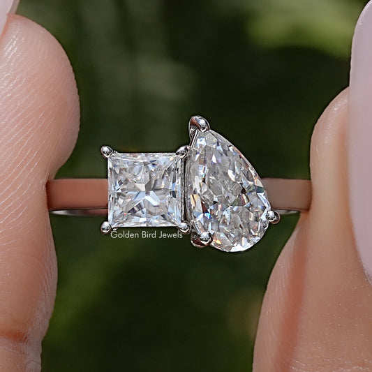 Pear and Princess Cut Moissanite Toi Et Moi Ring