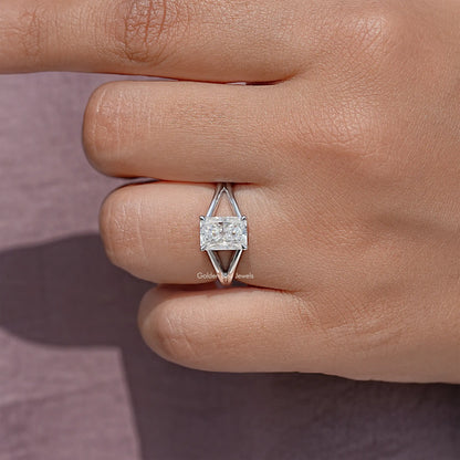 Radiant Cut Moissanite Gemstone Split Shank Engagement Ring