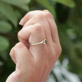 [Twisted Shank Baguette Cut Moissanite Engagement Ring]-[Golden Bird Jewels]