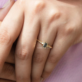 [Fancy Colored Baguette Cut Moissanite Engagement Ring]-[Golden Bird Jewels]