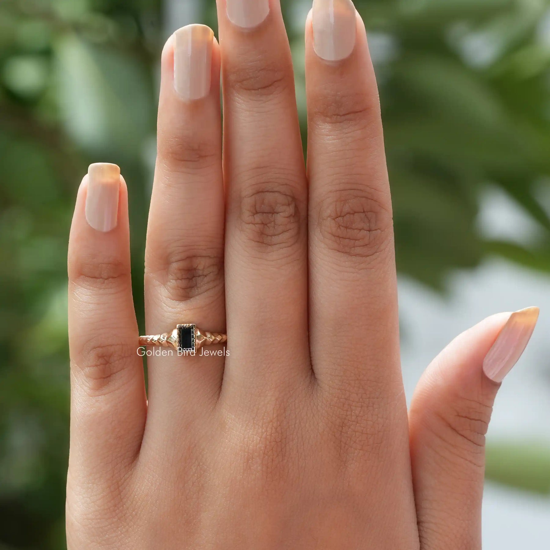 [Black Baguette Cut Moissanite Engagement Ring]-[Golden Bird Jewels]