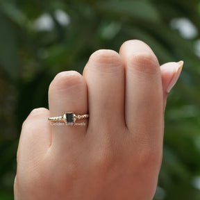 [In Finger Front View Of Solitaire Moissanite Engagement Ring Made Of Baguette Cut Stone]-[Golden Bird Jewels]