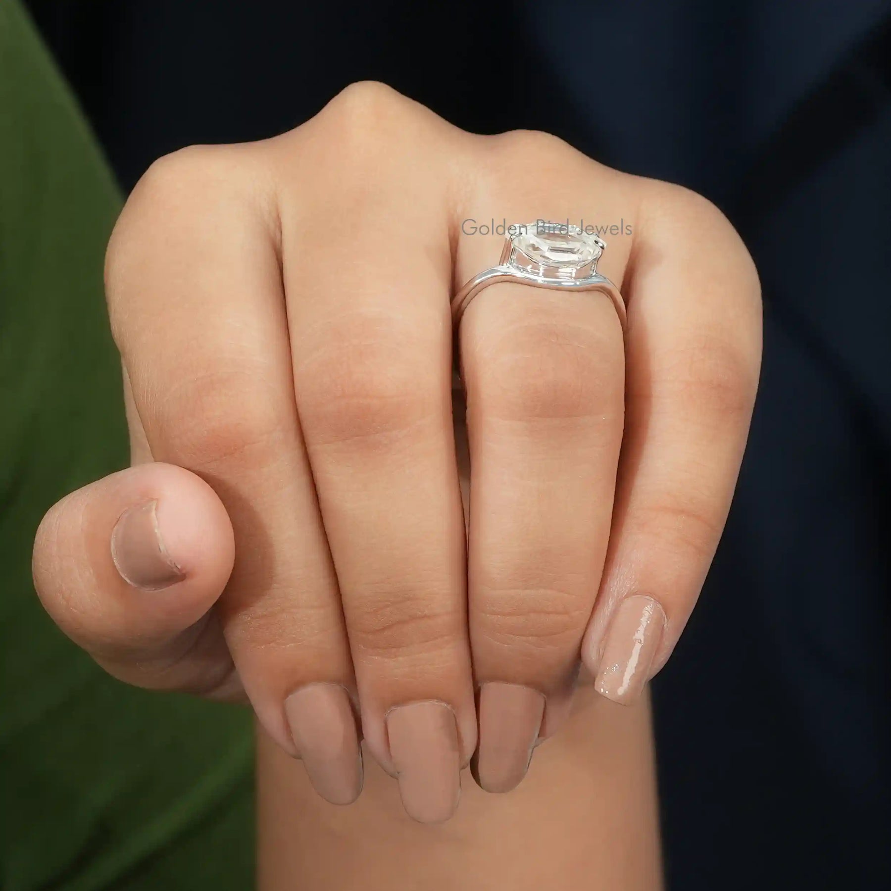 [Moissanite Antique Lips Cut Classic Engagement Ring]-[Golden Bird Jewels]