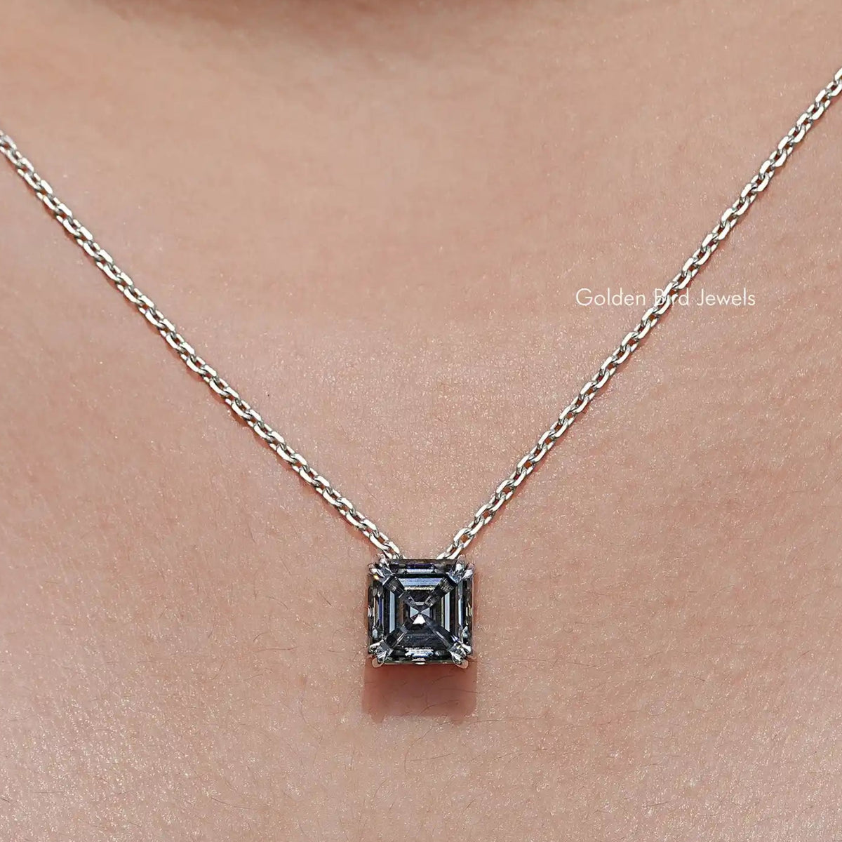 Gray Asscher Moissanite Solitaire Pendant