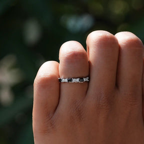 Detailed View of Half Black Baguette Cut Eternity Band In White Gold