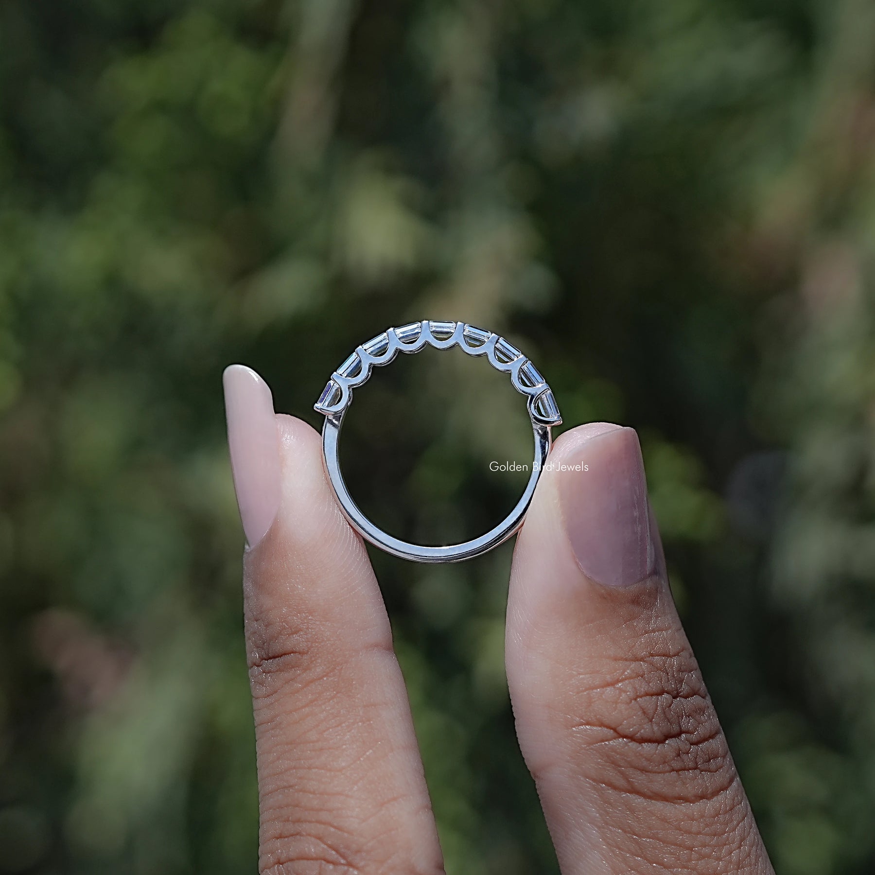 Baguette Cut Moissanite Half Eternity Wedding Band