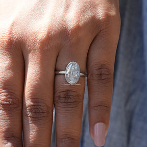View of Oval Cut Moissanite Engagement Ring In finger