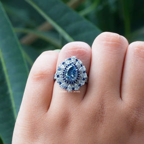Detailed View Of Pear Cut Moissanite Engagement Ring In White Gold