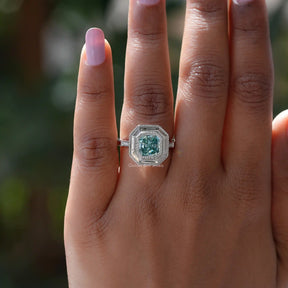 View of Radiant Cut Milgrain Engagement Ring In finger