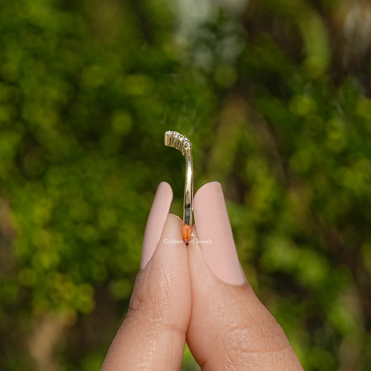 Chevron V Shaped Moissanite Yellow Gold Ring