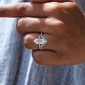 View of Hexagon Cut Moissanite Bridal Ring Set In finger