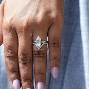 Hexagon Cut Moissanite Ring With Round Cut Bridal Ring Set In White Gold