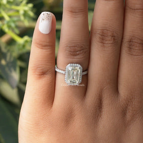 Criss Cut Moissanite Halo Accent Engagement Ring