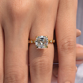 Moissanite Old Mine Cushion Cut Accent Stone Ring