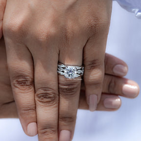 View of Cushion Cut Moissanite Engagement Ring in prongs setting