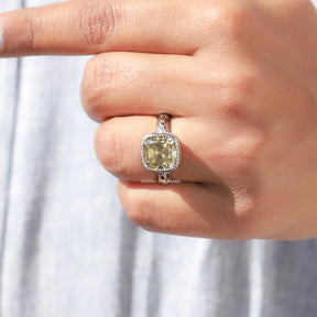 [Bezel Set Cushion Cut Moissanite Engagement Ring]-[Golden Bird Jewels]